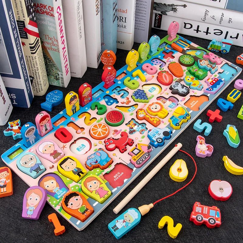 3D Preschool Children Educational Toys Wooden Montessori Arithmetic Magnetic Fishing Digital Shape Matching Building Block Toys by Creative Vault Marketplace