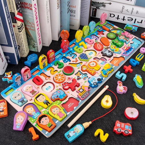 3D Preschool Children Educational Toys Wooden Montessori Arithmetic Magnetic Fishing Digital Shape Matching Building Block Toys by Creative Vault Marketplace
