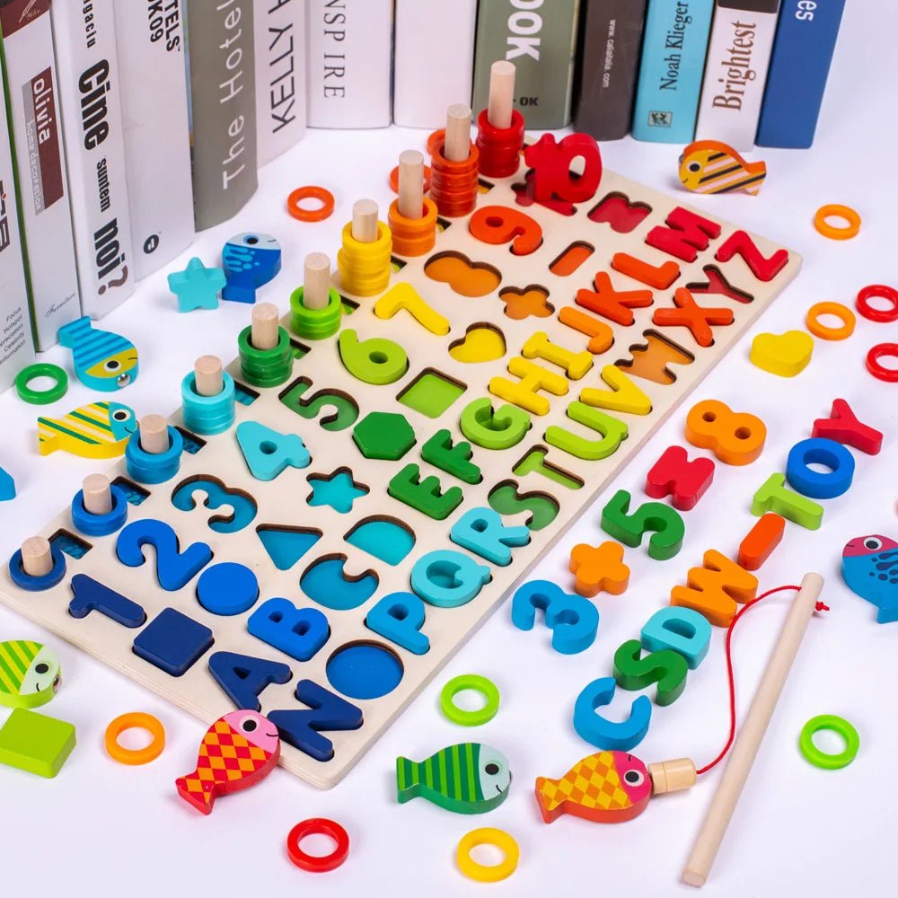 3D Preschool Children Educational Toys Wooden Montessori Arithmetic Magnetic Fishing Digital Shape Matching Building Block Toys by Creative Vault Marketplace