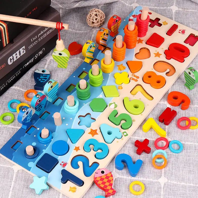 3D Preschool Children Educational Toys Wooden Montessori Arithmetic Magnetic Fishing Digital Shape Matching Building Block Toys by Creative Vault Marketplace