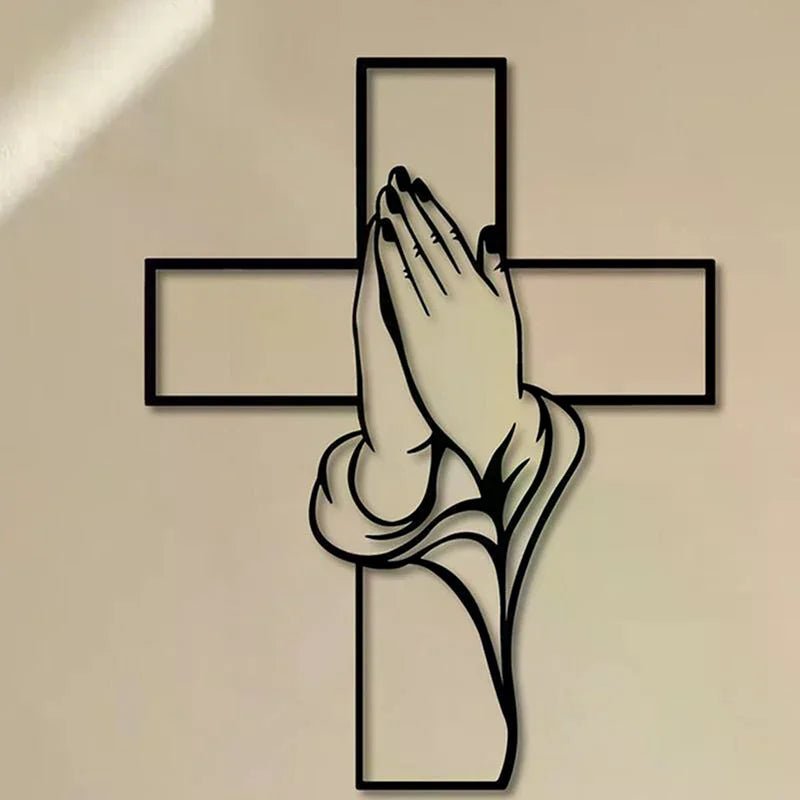 Cross & Praying Hands Acrylic Wall Art | Religious Home Decor by Creative Vault Marketplace