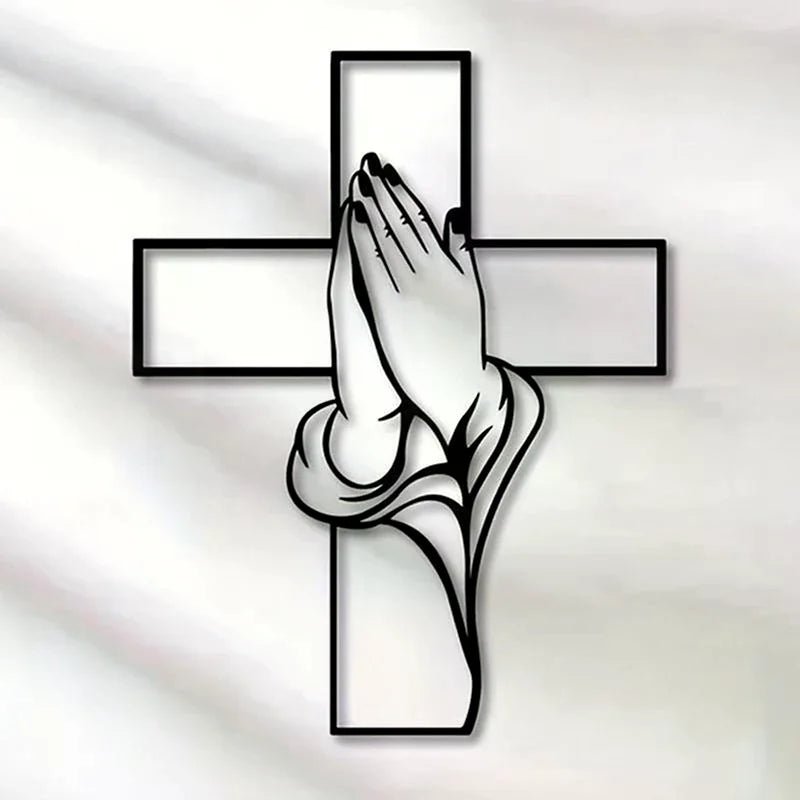 Cross & Praying Hands Acrylic Wall Art | Religious Home Decor by Creative Vault Marketplace