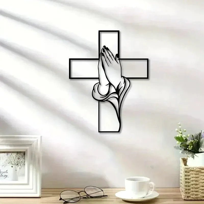 Cross & Praying Hands Acrylic Wall Art | Religious Home Decor by Creative Vault Marketplace