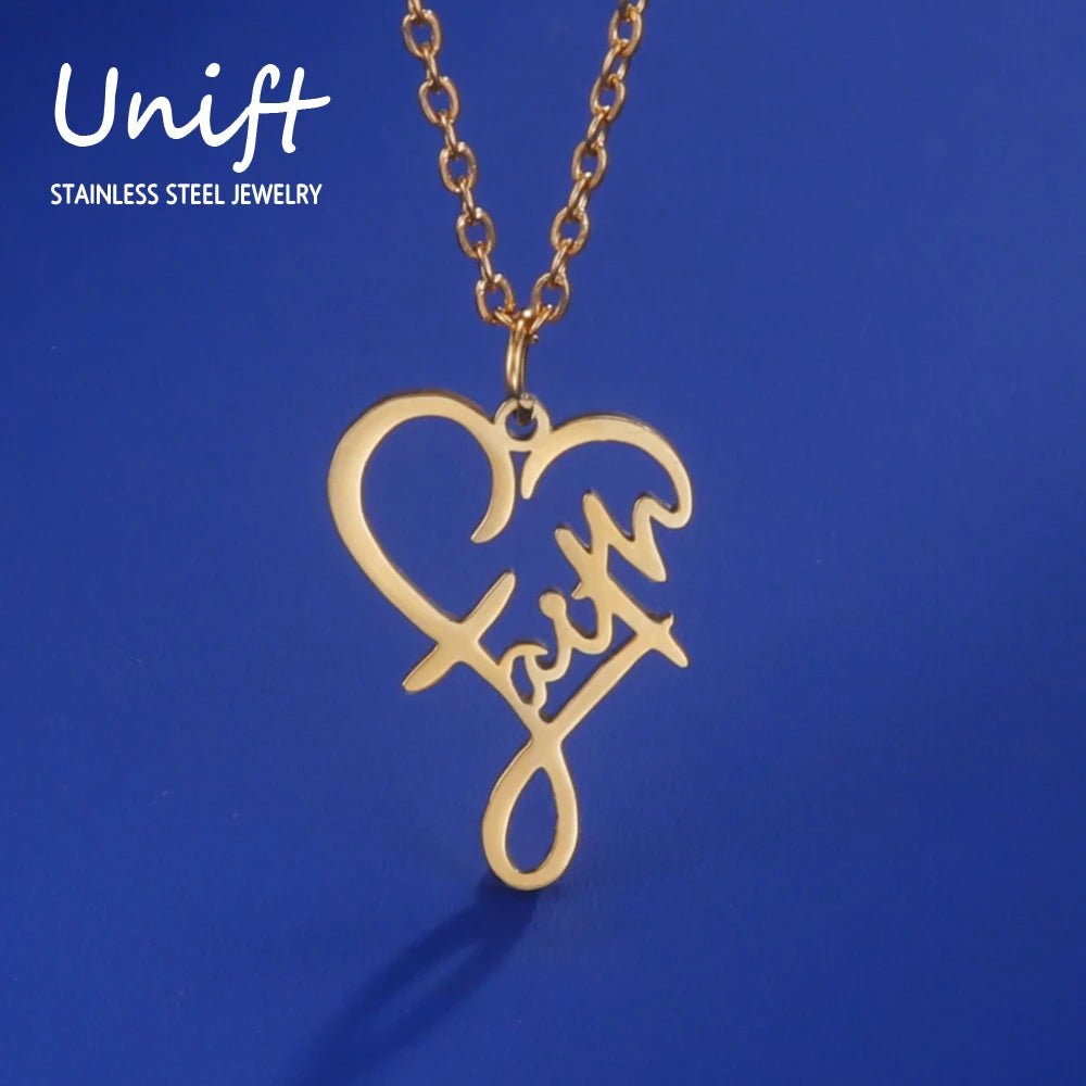 Unift Christian Faith Heart Necklace for Women Stainless Steel Vintage Religious God Bless Prayer Wedding Jewelry Gift Wholesale by Creative Vault Marketplace