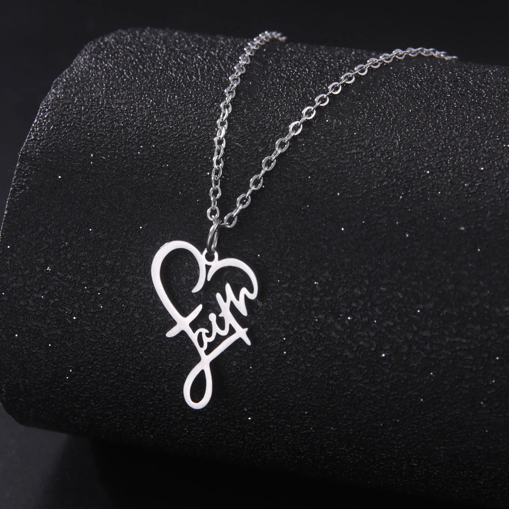 Unift Christian Faith Heart Necklace for Women Stainless Steel Vintage Religious God Bless Prayer Wedding Jewelry Gift Wholesale by Creative Vault Marketplace