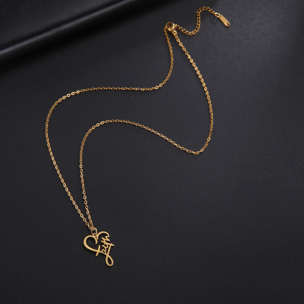 Unift Christian Faith Heart Necklace for Women Stainless Steel Vintage Religious God Bless Prayer Wedding Jewelry Gift Wholesale by Creative Vault Marketplace