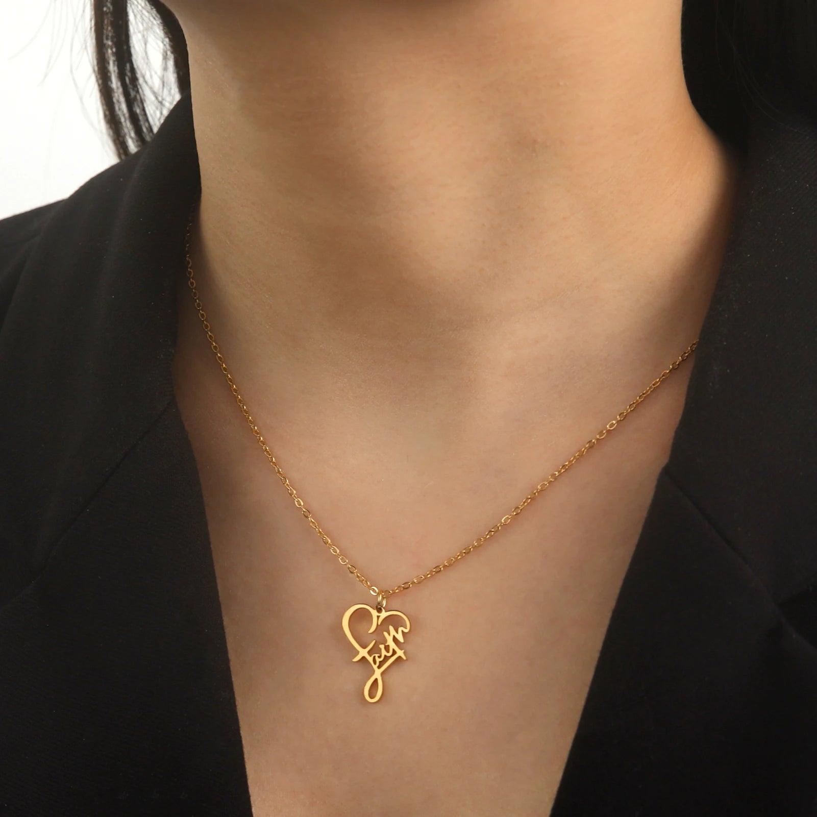 Unift Christian Faith Heart Necklace for Women Stainless Steel Vintage Religious God Bless Prayer Wedding Jewelry Gift Wholesale by Creative Vault Marketplace