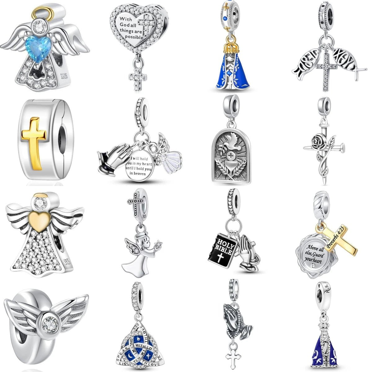 925 Sterling Silver The Faith Series Charm Bracelet Accessories Peace Dove Cross Angel Rose Wings Beads DIY Jewelry Women Gift by Creative Vault Marketplace