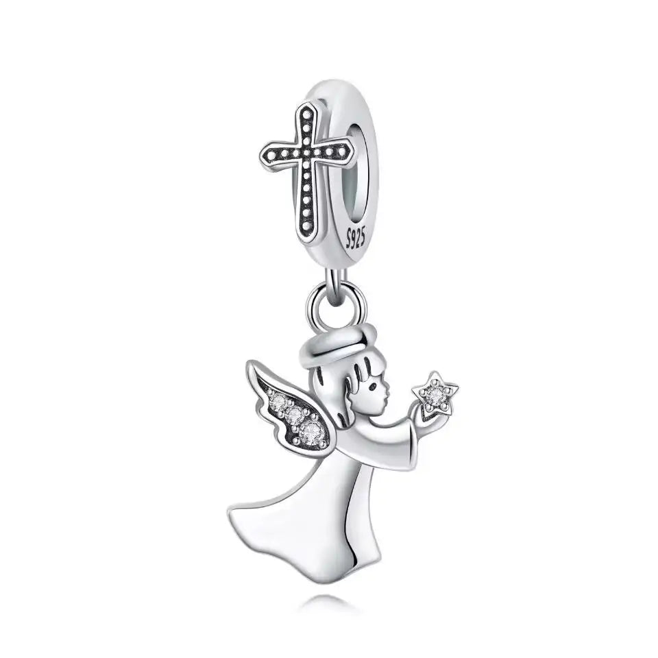 925 Sterling Silver The Faith Series Charm Bracelet Accessories Peace Dove Cross Angel Rose Wings Beads DIY Jewelry Women Gift by Creative Vault Marketplace