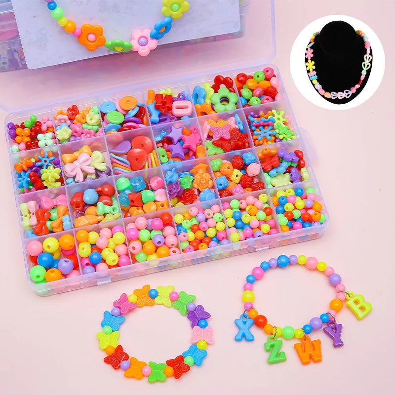 Children's Handmade Beaded Girls Wear Beads Educational Toys Diy Jewelry Bracelet Necklace Jewelry Around Beads Beads Set by Creative Vault Marketplace