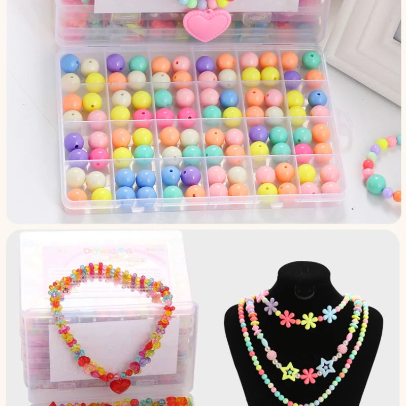 Children's Handmade Beaded Girls Wear Beads Educational Toys Diy Jewelry Bracelet Necklace Jewelry Around Beads Beads Set by Creative Vault Marketplace