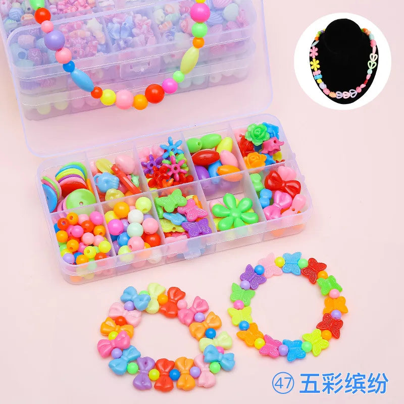 Children's Handmade Beaded Girls Wear Beads Educational Toys Diy Jewelry Bracelet Necklace Jewelry Around Beads Beads Set by Creative Vault Marketplace