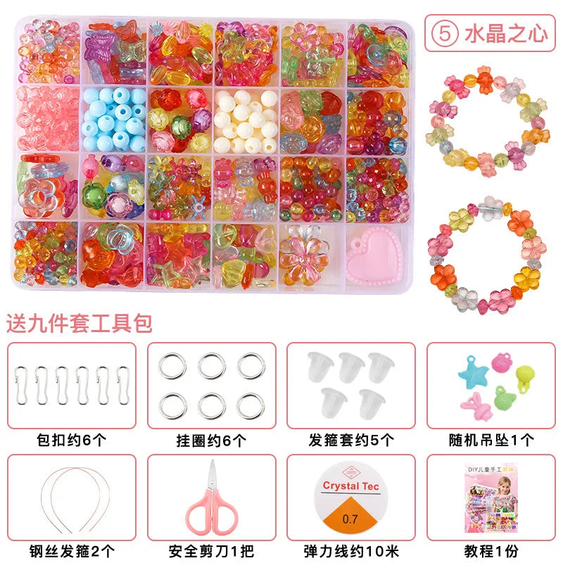 Children's Handmade Beaded Girls Wear Beads Educational Toys Diy Jewelry Bracelet Necklace Jewelry Around Beads Beads Set by Creative Vault Marketplace