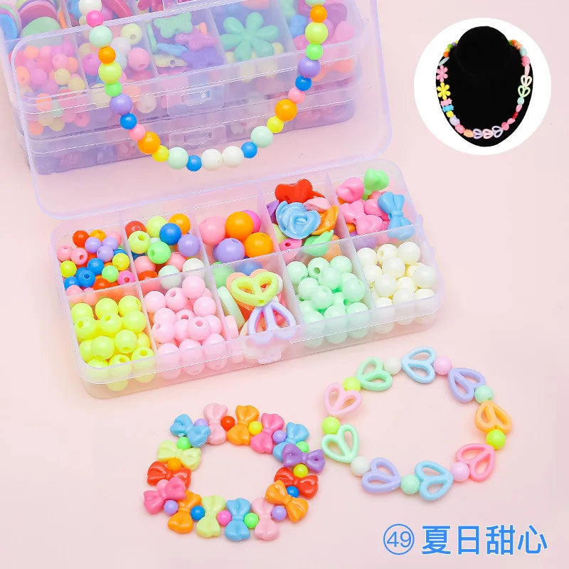 Children's Handmade Beaded Girls Wear Beads Educational Toys Diy Jewelry Bracelet Necklace Jewelry Around Beads Beads Set by Creative Vault Marketplace
