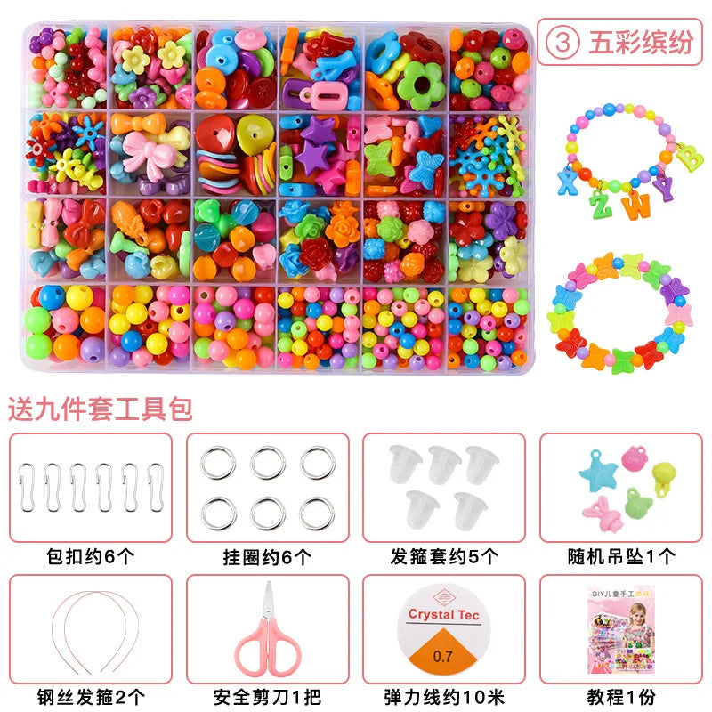 Children's Handmade Beaded Girls Wear Beads Educational Toys Diy Jewelry Bracelet Necklace Jewelry Around Beads Beads Set by Creative Vault Marketplace