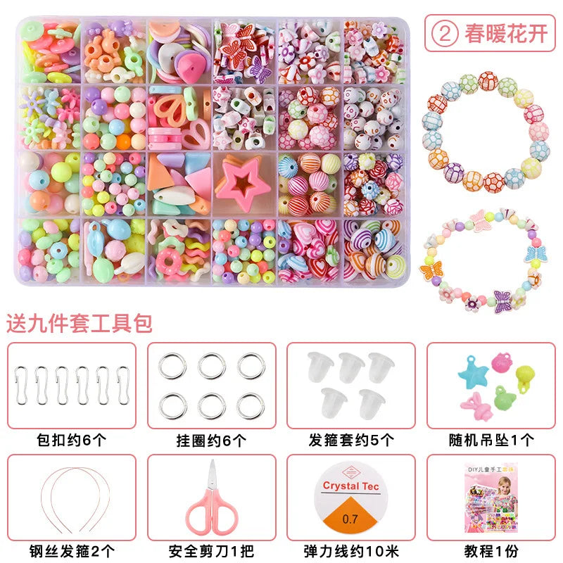 Children's Handmade Beaded Girls Wear Beads Educational Toys Diy Jewelry Bracelet Necklace Jewelry Around Beads Beads Set by Creative Vault Marketplace