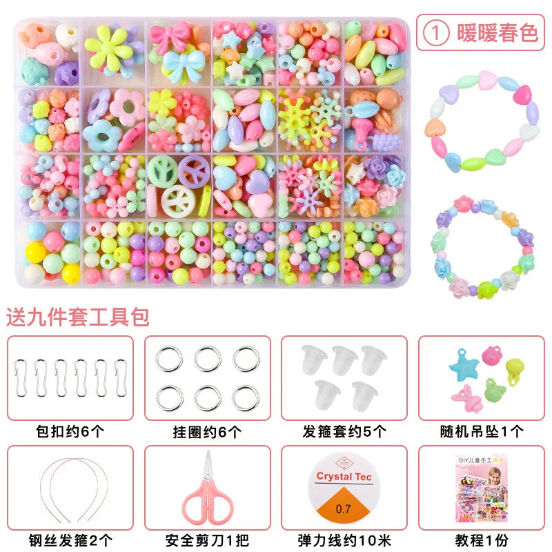 Children's Handmade Beaded Girls Wear Beads Educational Toys Diy Jewelry Bracelet Necklace Jewelry Around Beads Beads Set by Creative Vault Marketplace