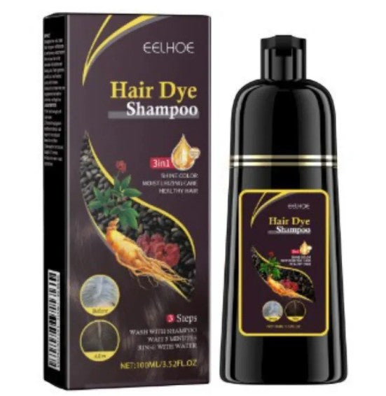 Creative Vault Marketplace black hair dye shampoo bottle with ginseng extract packaging for gray coverage