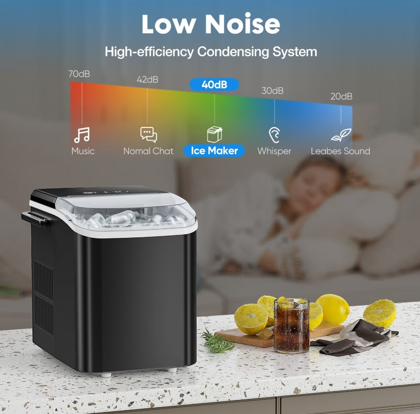 Creative Vault Marketplace portable black countertop ice maker with transparent lid and low noise operation