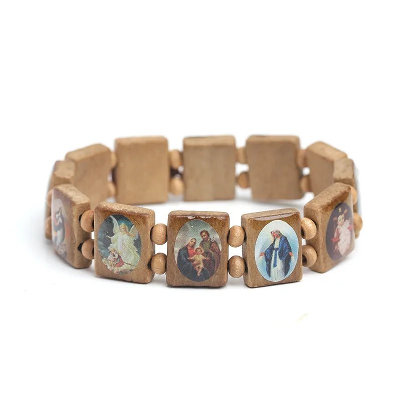 Natural wooden Catholic jewelry Christian Jesus faith Rosary Bracelet religious charm jewelry Bracelets on hand wholesale by Creative Vault Marketplace
