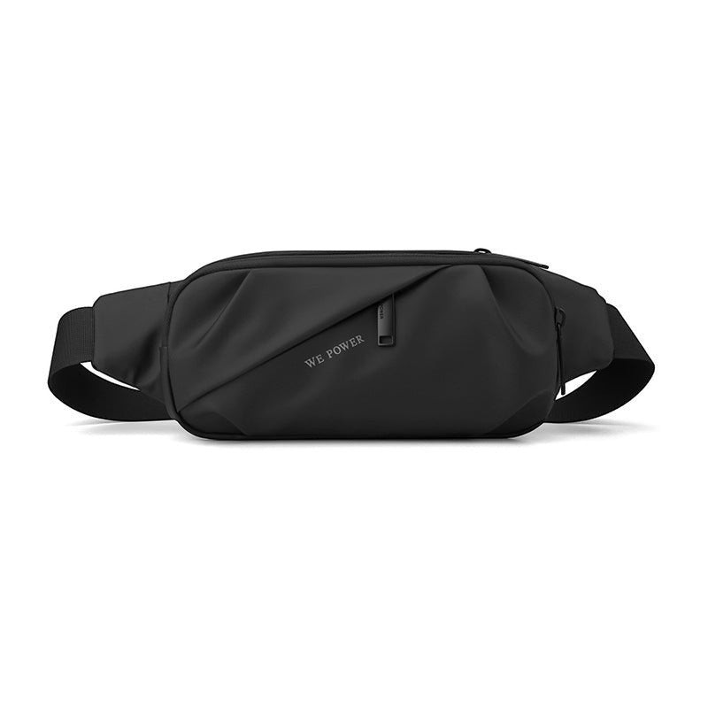 Creative Vault Marketplace black waterproof nylon waist bag with a minimalist design and secure zipper compartments.