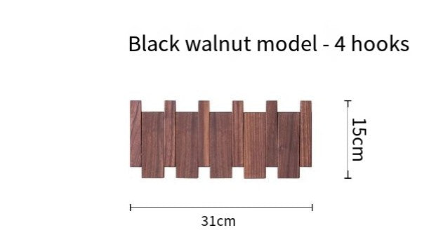Creative Vault Marketplace black walnut piano key coat rack with 4 hooks for wall-mounted storage
