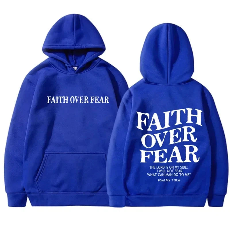 FAITH OVER FEAR Print Hoodies for Men Women Casual Long Sleeve Hooded Sweatshirts Hip Hop Harajuku Hoodie Y2k Men Tops Hoodie by Creative Vault Marketplace