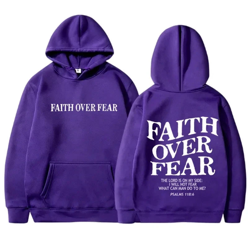 FAITH OVER FEAR Print Hoodies for Men Women Casual Long Sleeve Hooded Sweatshirts Hip Hop Harajuku Hoodie Y2k Men Tops Hoodie by Creative Vault Marketplace