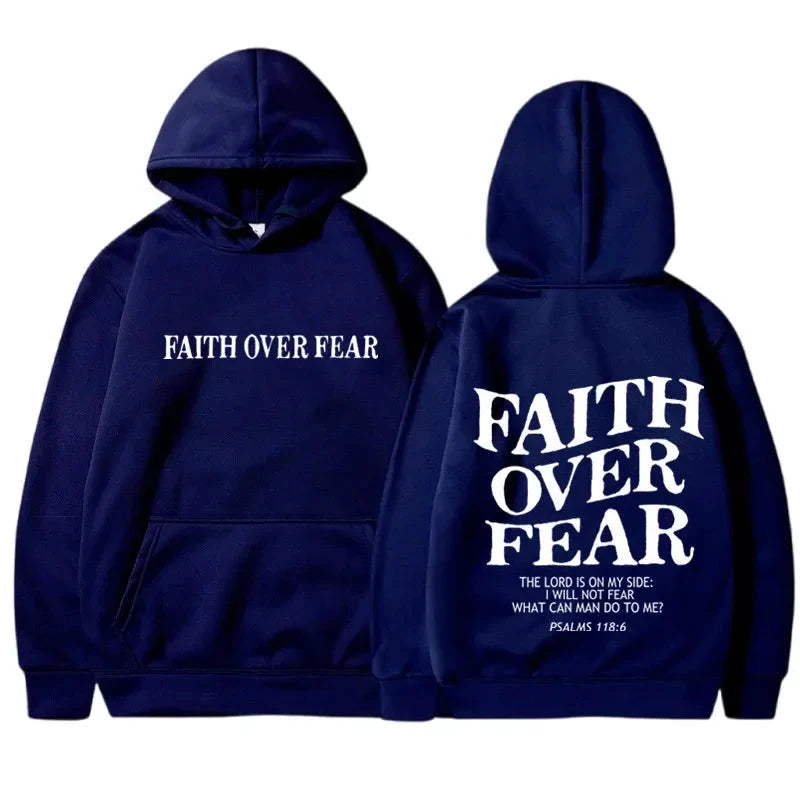 FAITH OVER FEAR Print Hoodies for Men Women Casual Long Sleeve Hooded Sweatshirts Hip Hop Harajuku Hoodie Y2k Men Tops Hoodie by Creative Vault Marketplace