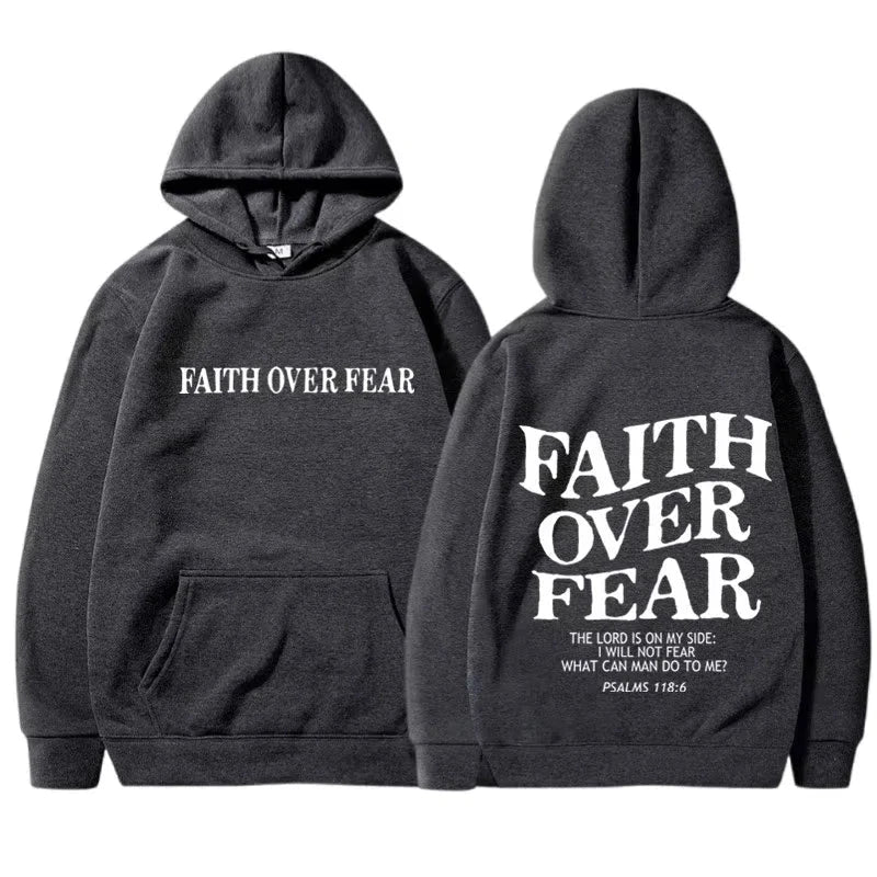FAITH OVER FEAR Print Hoodies for Men Women Casual Long Sleeve Hooded Sweatshirts Hip Hop Harajuku Hoodie Y2k Men Tops Hoodie by Creative Vault Marketplace