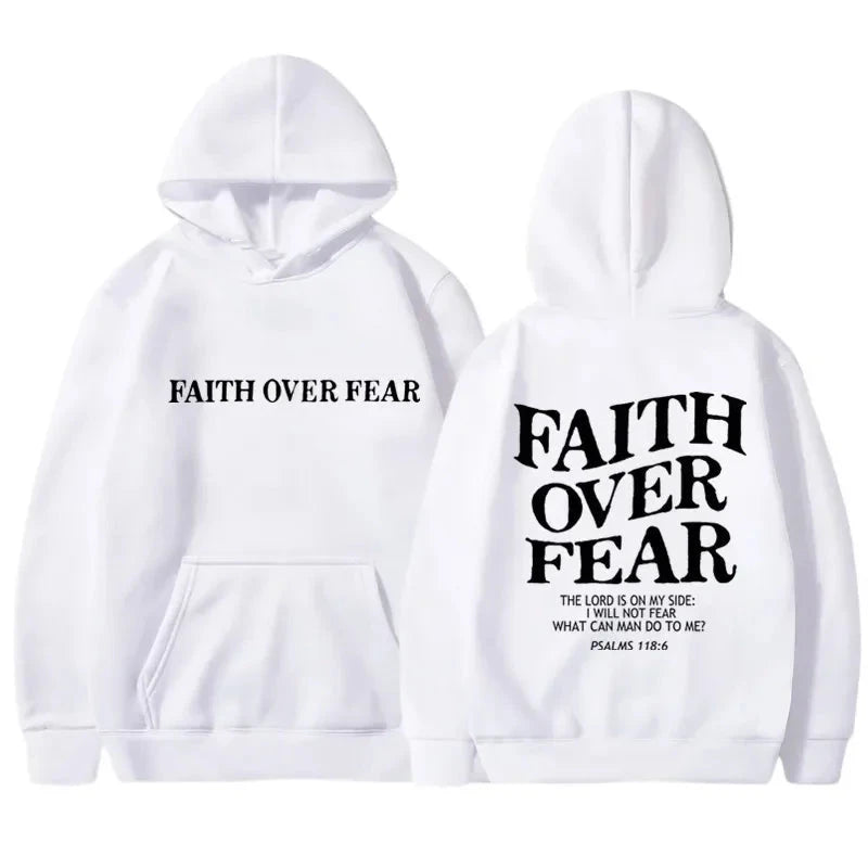 FAITH OVER FEAR Print Hoodies for Men Women Casual Long Sleeve Hooded Sweatshirts Hip Hop Harajuku Hoodie Y2k Men Tops Hoodie by Creative Vault Marketplace