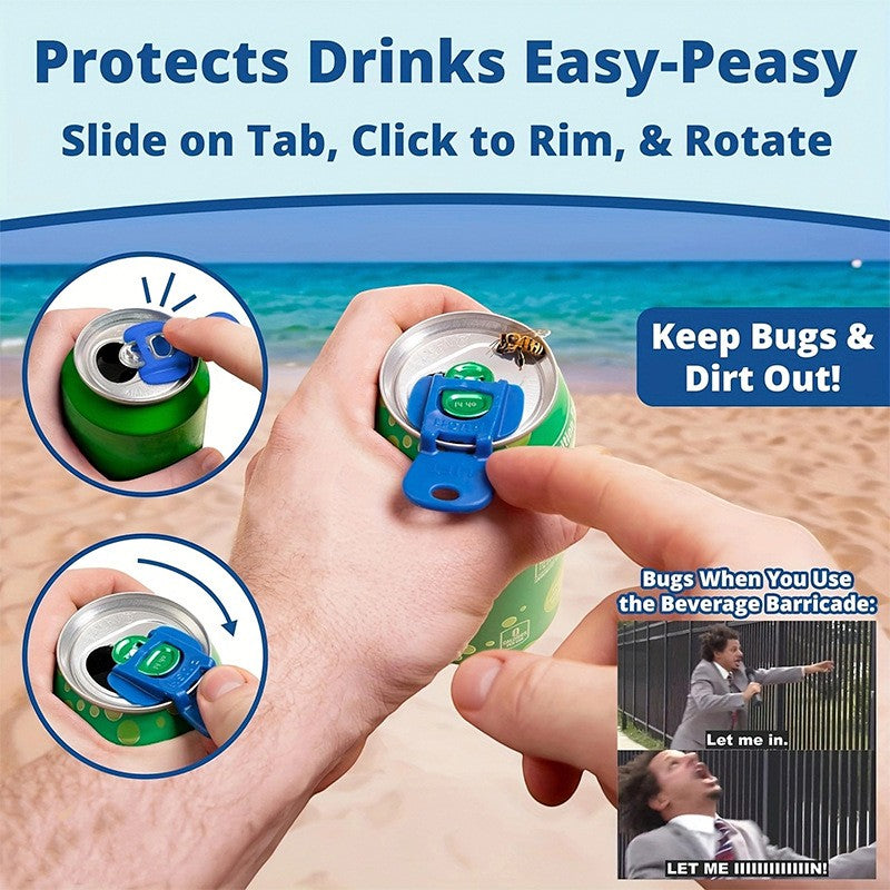 Creative Vault Marketplace blue plastic cola can opener protecting a soda can from bugs at the beach