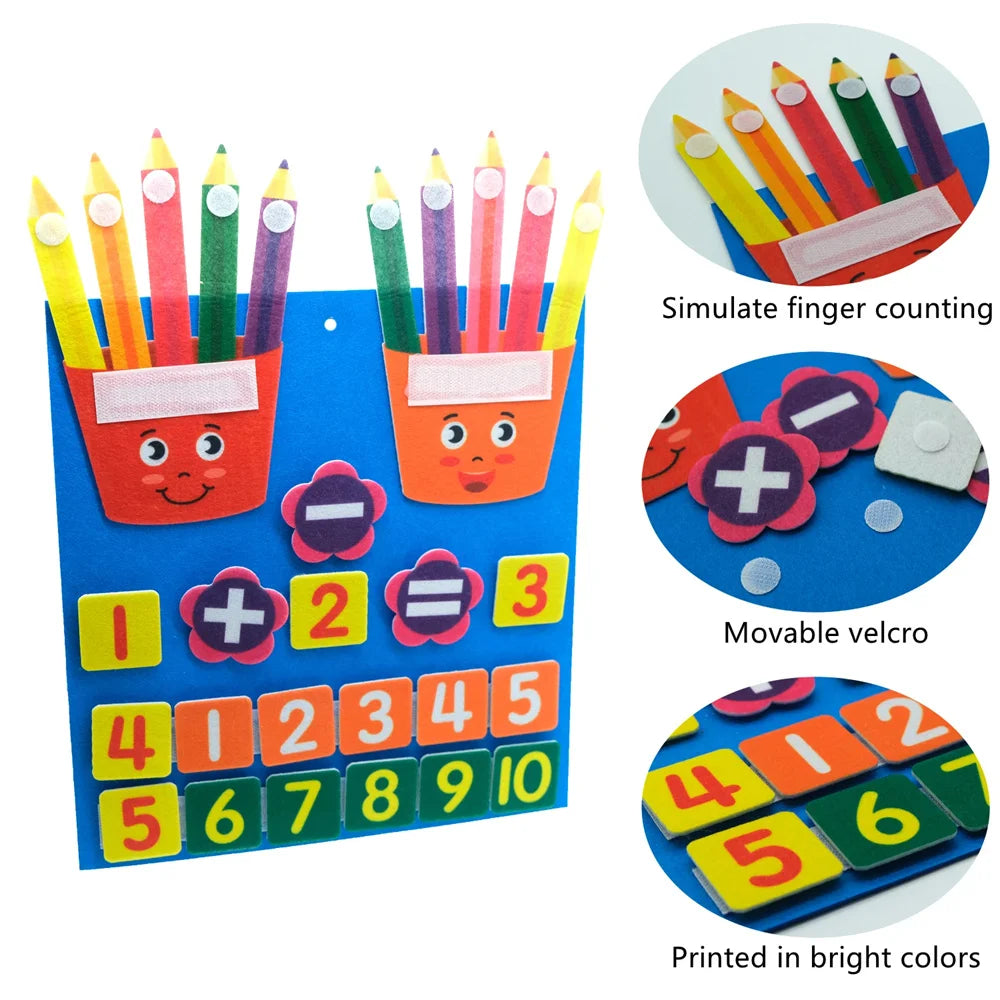 Felt Learning Board Children Toys Educational DIY Toy Addition Subtraction Finger Arithmetic Teaching Enlightenment Board by Creative Vault Marketplace
