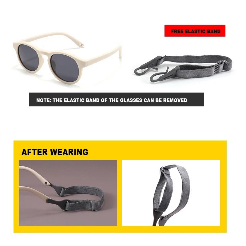 0-3 Years Newborn Fashion Baby's First Sunglasses with Strap Round Flexible UV400 Polarized Infant Silicone Sunglasses Accessory by Creative Vault Marketplace