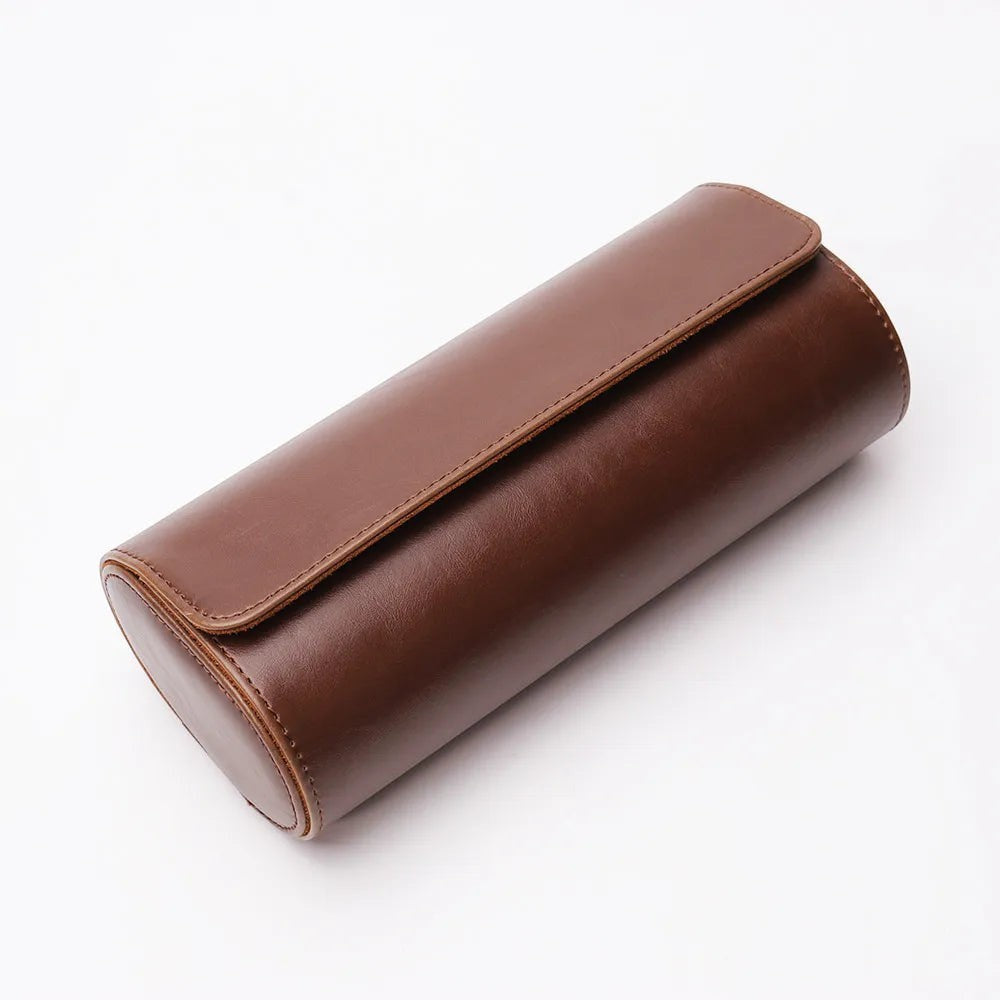 Creative Vault Marketplace brown PU leather travel watch case with three slots for secure storage