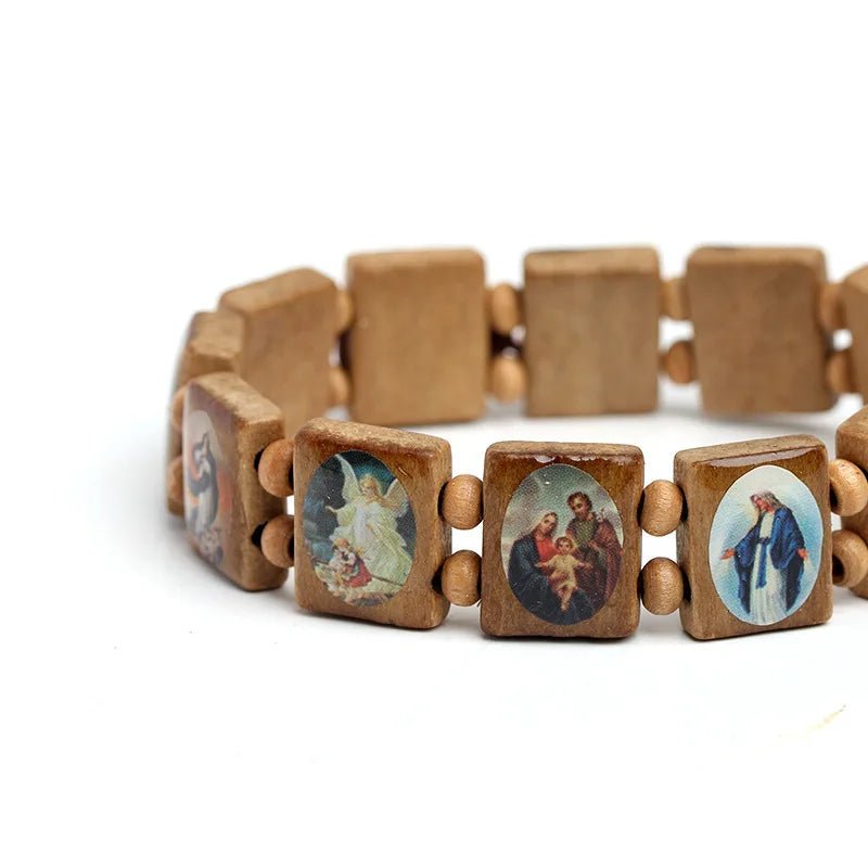 Natural Wooden Catholic Jewelry Virgin Mary Jesus Christian Faith Rosary Bracelet Religious Jewelry Wholesale by Creative Vault Marketplace