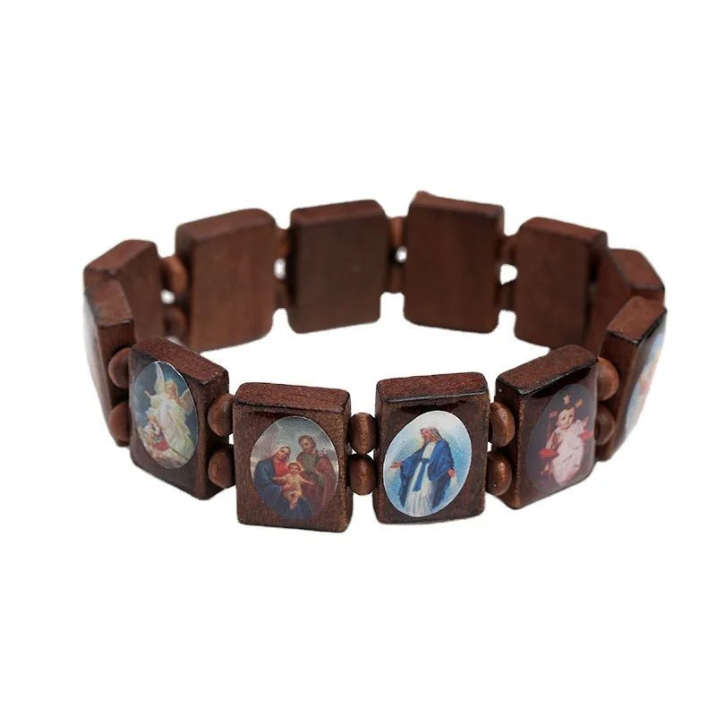 Natural Wooden Catholic Jewelry Virgin Mary Jesus Christian Faith Rosary Bracelet Religious Jewelry Wholesale by Creative Vault Marketplace