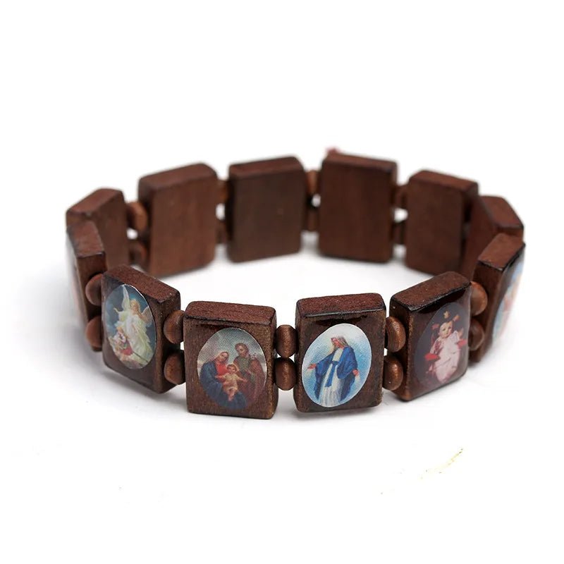 Natural Wooden Catholic Jewelry Virgin Mary Jesus Christian Faith Rosary Bracelet Religious Jewelry Wholesale by Creative Vault Marketplace