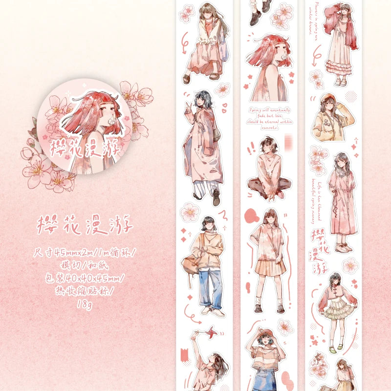 Journal Go 4.5x200cm Four Seasons Girl Tape DIY Scrapbooking Decor Photo Album Collage Junk Journal Planner Aesthetic Stickers by Creative Vault Marketplace