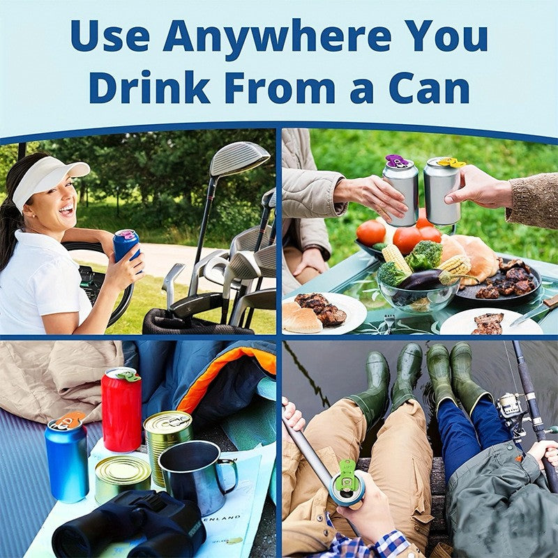 Creative Vault Marketplace compact plastic cola can openers used for outdoor activities like golfing, picnics, and fishing