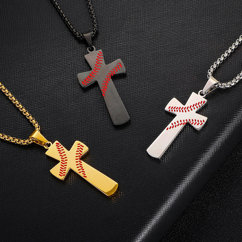 Faith Baseball Cross Pendant Necklace | Christian Jewelry | 3 Colors by Creative Vault Marketplace