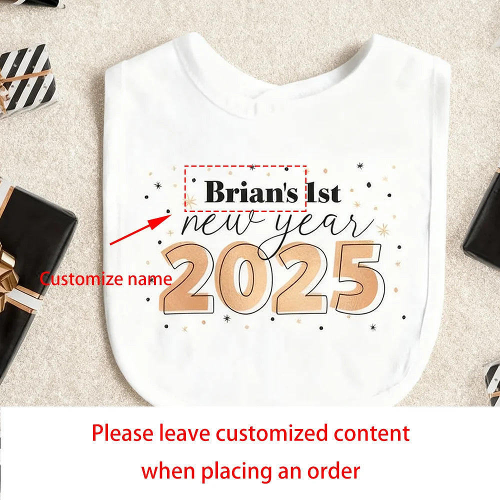 Personalized First New Years Bib Babies Boys Girls 1st New Years Present 2025 Happy New Years Outfit Bib Baby Shower Decoration by Creative Vault Marketplace