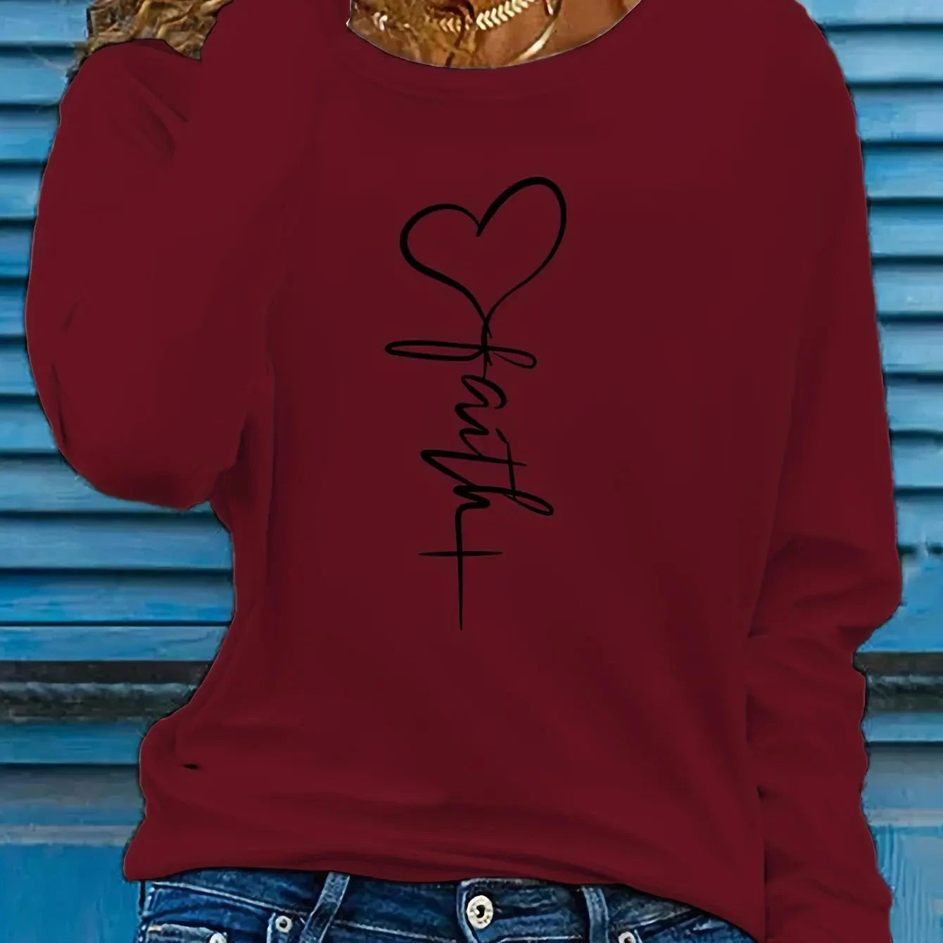 Faith Print Long Sleeve T-Shirt - Cozy Autumn Layering Tee for Inspired Women by Creative Vault Marketplace