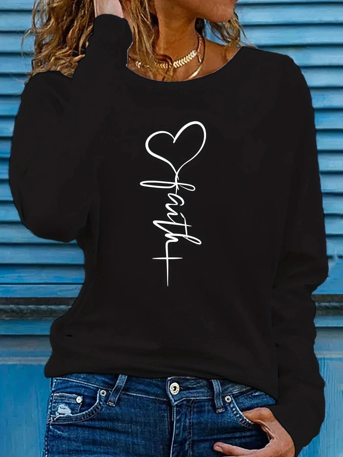 Faith Print Long Sleeve T-Shirt - Cozy Autumn Layering Tee for Inspired Women by Creative Vault Marketplace
