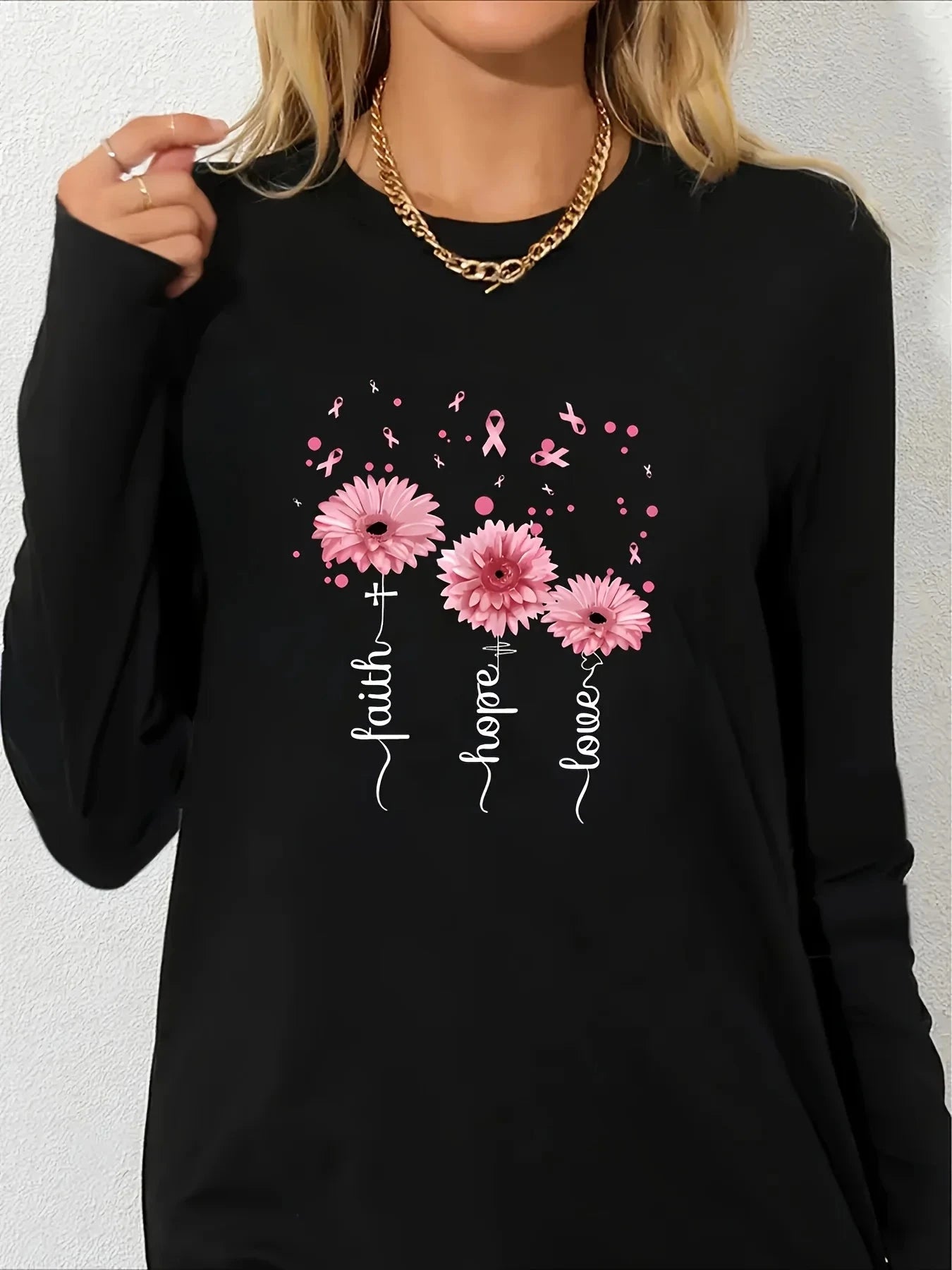 Faith Print Long Sleeve T-Shirt - Cozy Autumn Layering Tee for Inspired Women by Creative Vault Marketplace