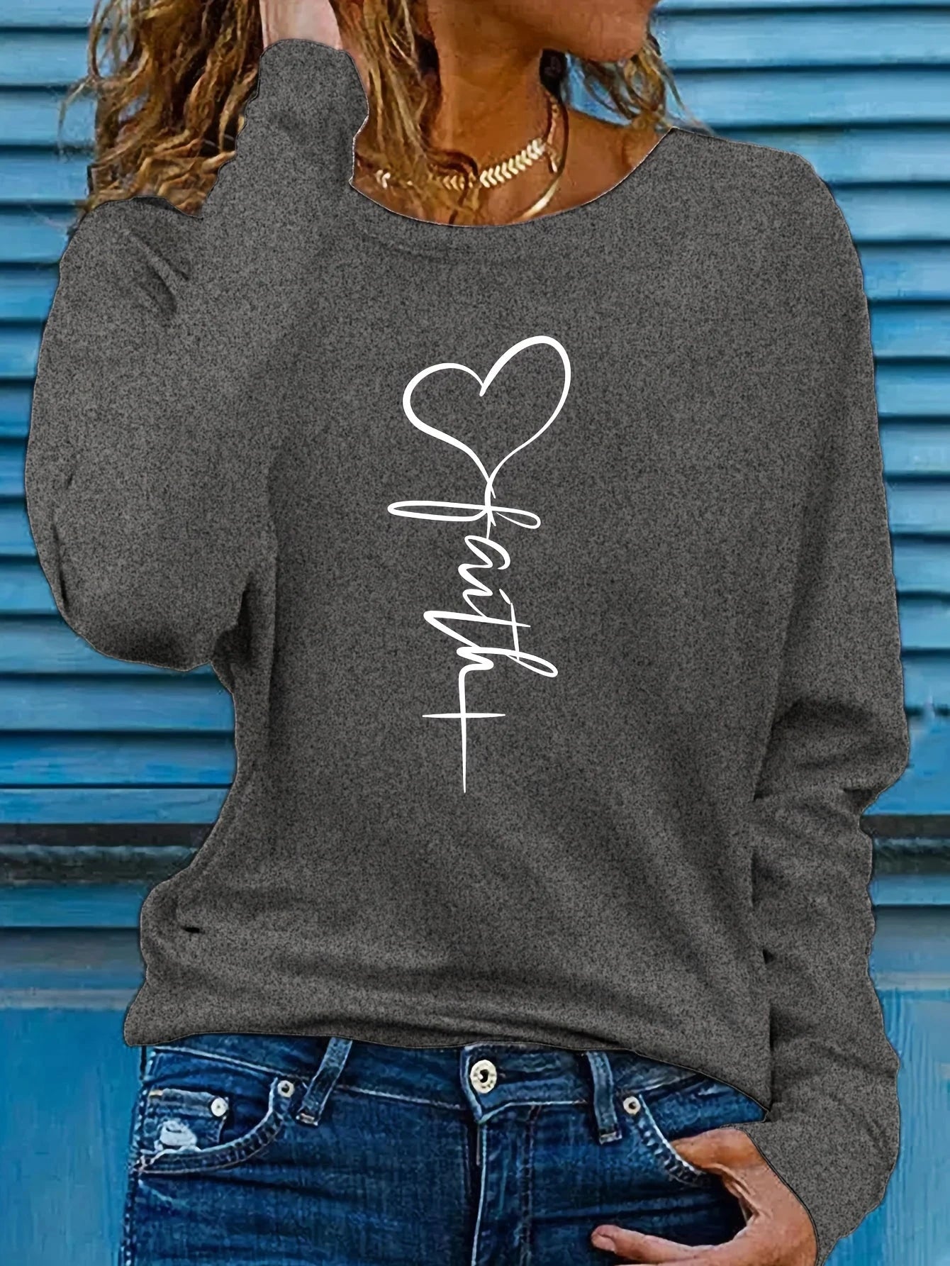 Faith Print Long Sleeve T-Shirt - Cozy Autumn Layering Tee for Inspired Women by Creative Vault Marketplace