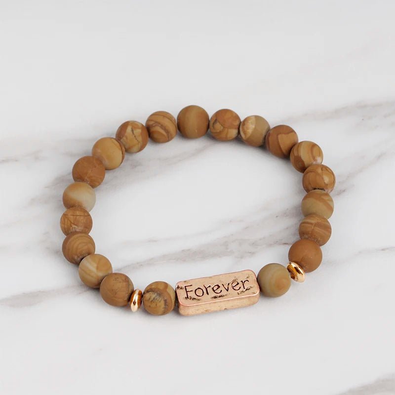 Women Men Letter Bracelets Vintage Natural Stones Beaded Bracelet Punk Inspirational Forever Faith Bracelets Handmade Jewelry by Creative Vault Marketplace