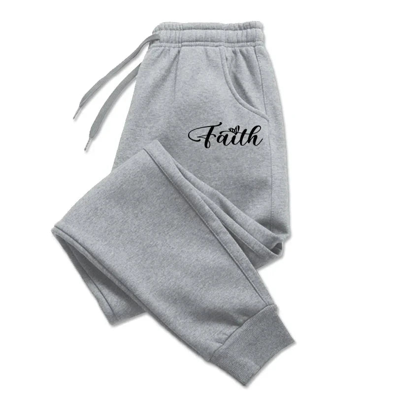 Women's Faith Letter Print Jogging Pants - Casual Comfort for Every Activity by Creative Vault Marketplace