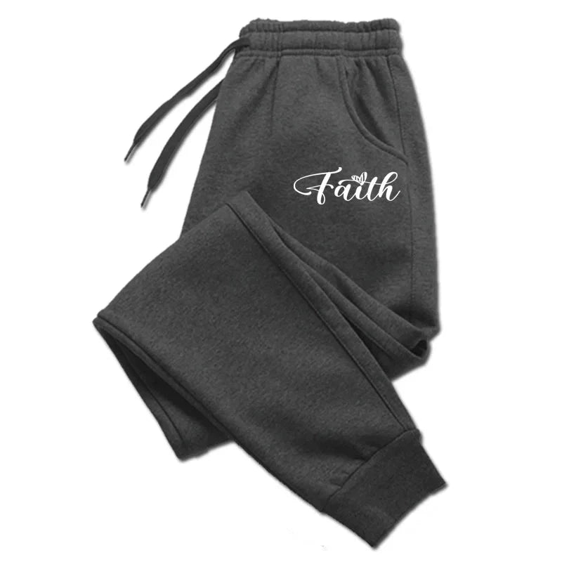 Women's Faith Letter Print Jogging Pants - Casual Comfort for Every Activity by Creative Vault Marketplace