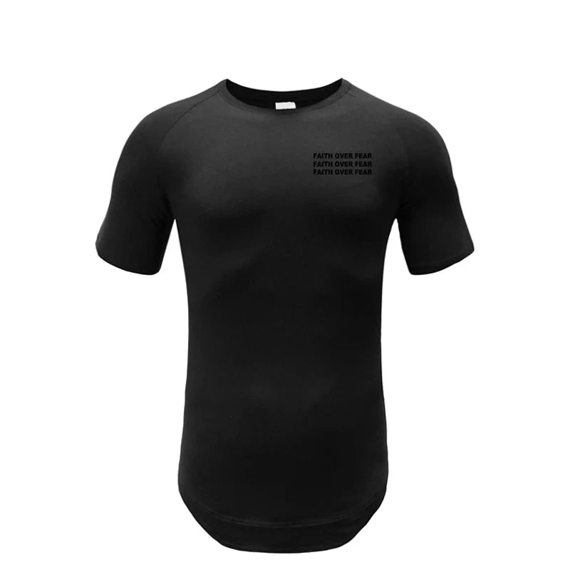 Faith Over Fear Gym Fitness Clothing Summer Short Sleeve T Shirt Hip Hop Extra Long Tops Tee Tshirts Men Cotton Slim Fit T-shirt by Creative Vault Marketplace